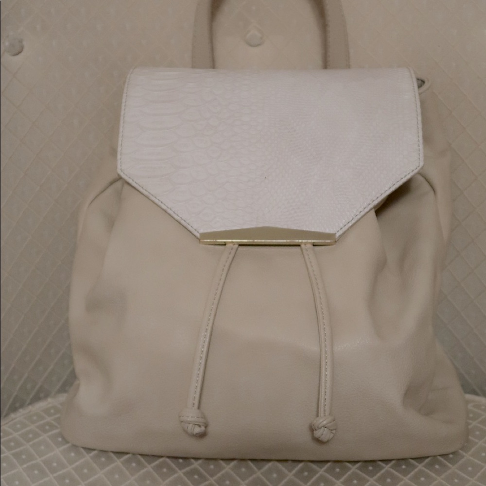 Cream Leather Backpack with White Croc Flap